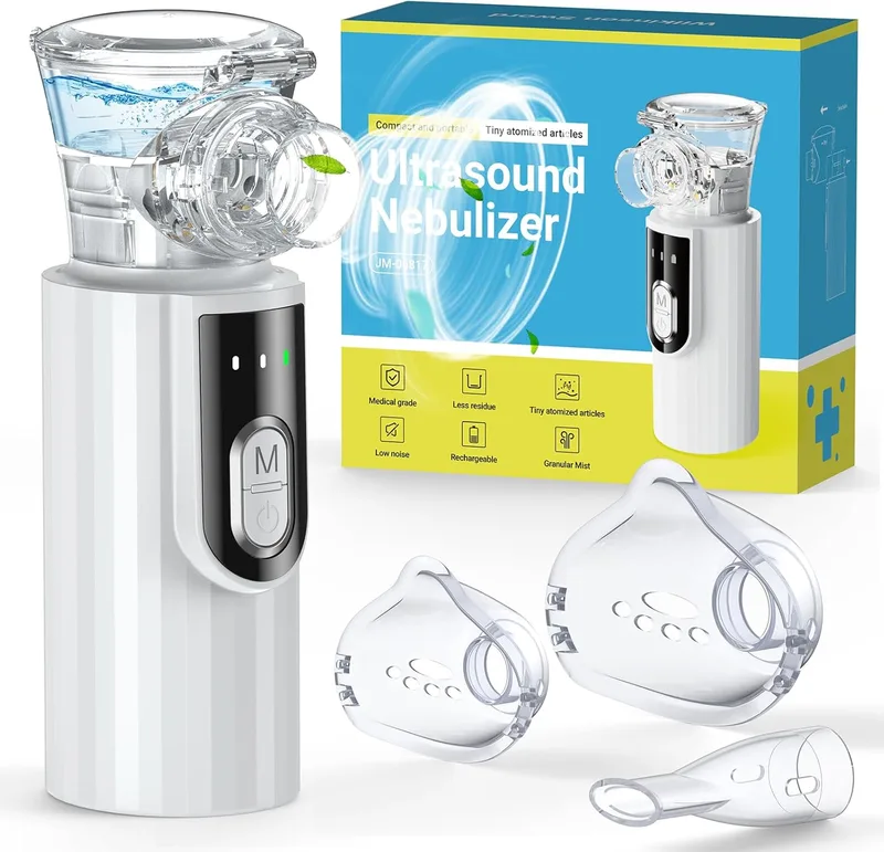 NovaNeb ▫️ 𝟖𝟎% 𝟎𝐅𝐅 Nebulizador para bebés, adultos e crianças - Nebulizador portátil com tela, silencioso, recarregável via USB-C, com 2 máscaras e bocal, inalador com pega para uso doméstico e em viagem
