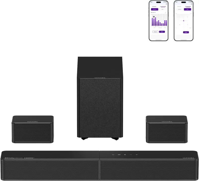 ULTIMEA ▫️ Sistema de som surround 5.1 com Dolby Atmos e subwoofer sem fios