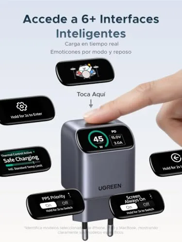 UGREEN ▫️ Nexode Pro Carregador USB-C de 45 W com PPS para carregamento rápido do iPhone com ecrã 3