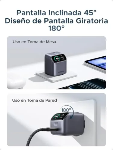 UGREEN ▫️ Nexode Pro Carregador USB-C de 45 W com PPS para carregamento rápido do iPhone com ecrã 4