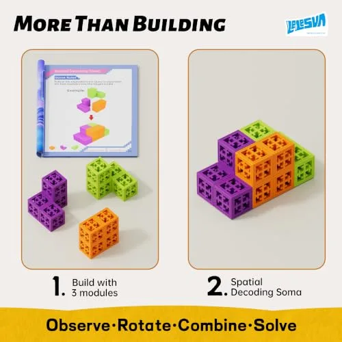 LELESUN ▫️ Spatial Soma Cube - Conjunto de 142 cubos temáticos para crianças a partir dos 5 anos, brinquedo educativo STEM, material ABS seguro, para meninos e meninas 3