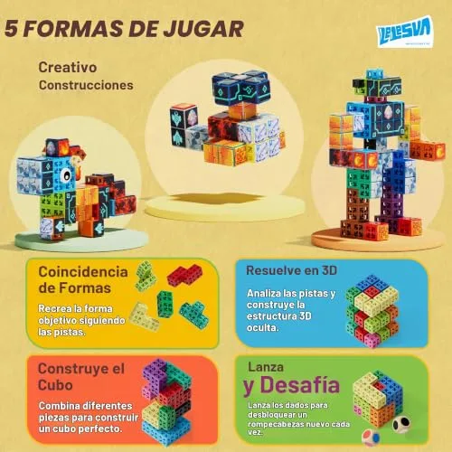 LELESUN ▫️ Spatial Soma Cube - Conjunto de 142 cubos temáticos para crianças a partir dos 5 anos, brinquedo educativo STEM, material ABS seguro, para meninos e meninas 4