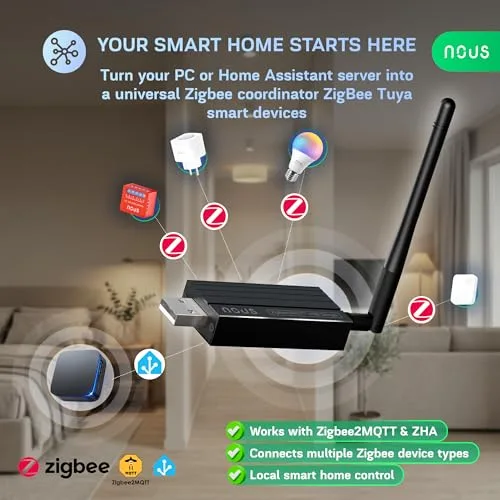 NOUS ▫️ E16 Dongle USB Zigbee2MQTT, Coordenador ZigBee 3.0 para Home Assistant, Gateway ZigBee USB com Bluetooth 5.2, Adaptador USB para Raspberry Pi, OpenHAB e Casa Inteligente 2