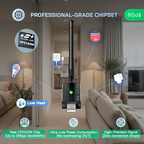 NOUS ▫️ E16 Dongle USB Zigbee2MQTT, Coordenador ZigBee 3.0 para Home Assistant, Gateway ZigBee USB com Bluetooth 5.2, Adaptador USB para Raspberry Pi, OpenHAB e Casa Inteligente 3