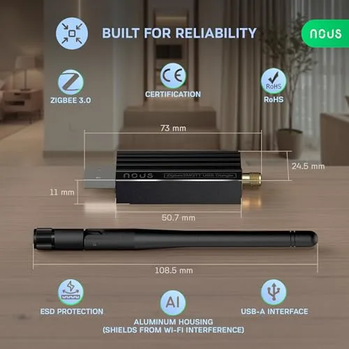 NOUS ▫️ E16 Dongle USB Zigbee2MQTT, Coordenador ZigBee 3.0 para Home Assistant, Gateway ZigBee USB com Bluetooth 5.2, Adaptador USB para Raspberry Pi, OpenHAB e Casa Inteligente 6