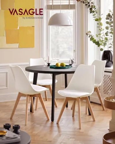 VASAGLE ▫️ Cadeiras de Jantar, Couro PU e Madeira de Fagó, Assento Estofado, Conjunto de 4, 46,5 x 57 x 79 cm, Branco Nuvem e Cor Natural, para Sala de Estar e Cozinha, Coleção Lenna KDC888WD01 3