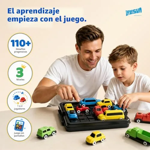 LELESUN ▫️ Jogo de quebra-cabeças deslizante «Unblock Car Klotski», jogo de mesa de lógica sobre engarrafamentos, com 16 carros e mais de 100 desafios, brinquedo STEM de ingenuidade para 2 jogadores. 2