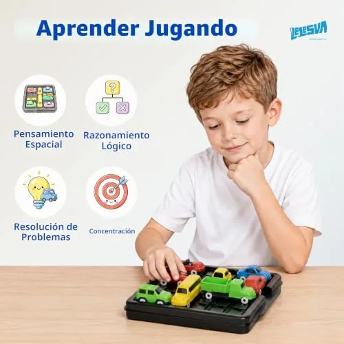 LELESUN ▫️ Jogo de quebra-cabeças deslizante «Unblock Car Klotski», jogo de mesa de lógica sobre engarrafamentos, com 16 carros e mais de 100 desafios, brinquedo STEM de ingenuidade para 2 jogadores. 4