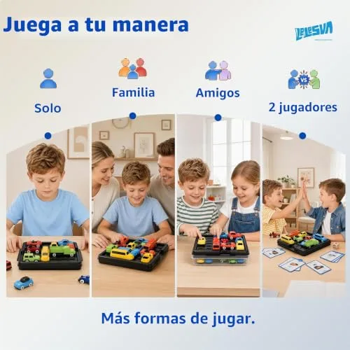 LELESUN ▫️ Jogo de quebra-cabeças deslizante «Unblock Car Klotski», jogo de mesa de lógica sobre engarrafamentos, com 16 carros e mais de 100 desafios, brinquedo STEM de ingenuidade para 2 jogadores. 5