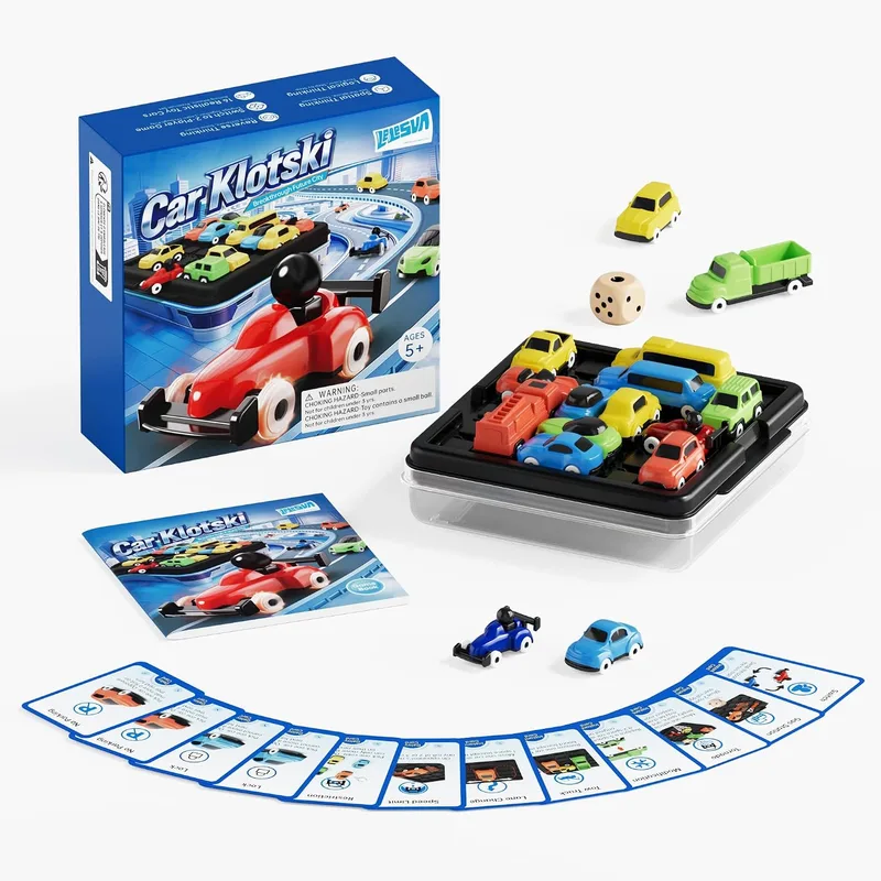 LELESUN ▫️ Jogo de quebra-cabeças deslizante «Unblock Car Klotski», jogo de mesa de lógica sobre engarrafamentos, com 16 carros e mais de 100 desafios, brinquedo STEM de ingenuidade para 2 jogadores.