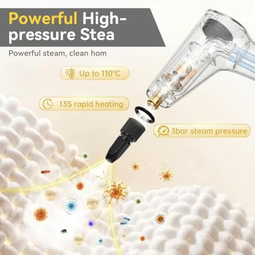 Cakoai ▫️ Vaporeta para limpeza doméstica, vaporeta portátil de 3 bar, aquecimento rápido em 13 segundos 2