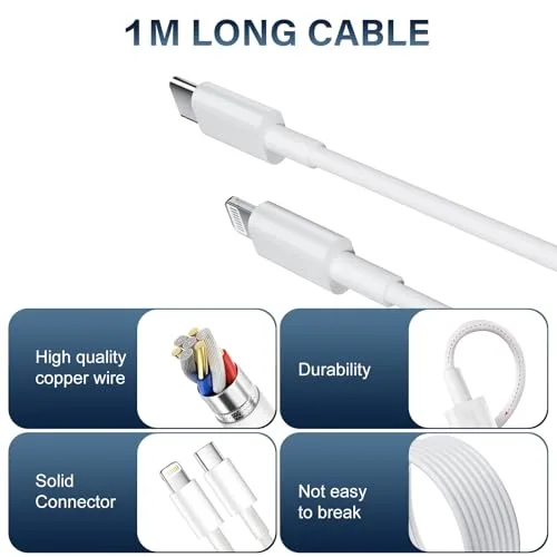 SFVest ▫️ Carregador de carregamento rápido para iPhone 14, 13, 12 e 11 [Pro/Plus/Pro MAX] – Carregador USB-C de 25 W e cabo Lightning de 1 m 3