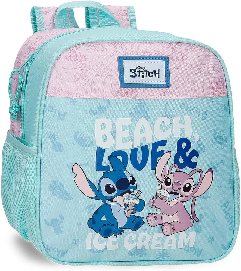 Disney ▫️ Mochila Joumma Beach & Love para creche, turquesa e verde, 23 x 25 x 10 cm, poliéster, 5,75 L