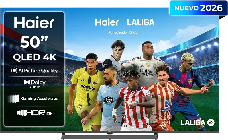 Haier ▫️ H6 QLED 4K 50" 50H6GUX, Smart TV com Google TV, Dolby Audio, HDR10+, MEMC, AI Picture Quality, Bluetooth 5.1, Gaming Accelerator 120 Hz DLG, USB 2.0 x 2, DBX TV, HDMI 2.1 x 4 [2026]