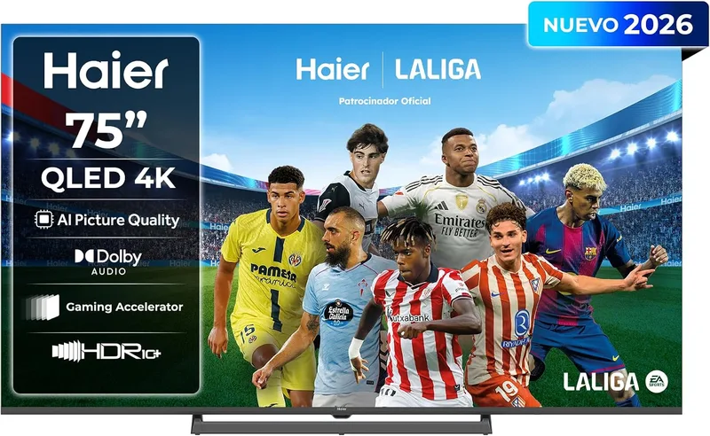 Haier ▫️ H6 QLED 4K 75" 75H6GUX, Smart TV com Google TV, Dolby Audio, HDR10+, MEMC, AI Picture Quality, Bluetooth 5.1, Gaming Accelerator 120 Hz DLG, USB 2.0 x 2, DBX TV, HDMI 2.1 x 4 [2026]