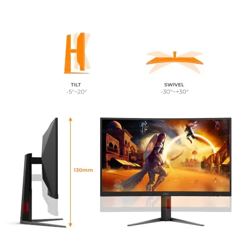 AOC ▫️ Monitor CQ27G4Z2 de 27 polegadas, 260 Hz, painel Fast VA, 1 ms GtG, HDR400, Adaptive Sync, altura ajustável, (2560x1440, 2 portas HDMI 2.0, 1 porta DP 1.4) Preto 5
