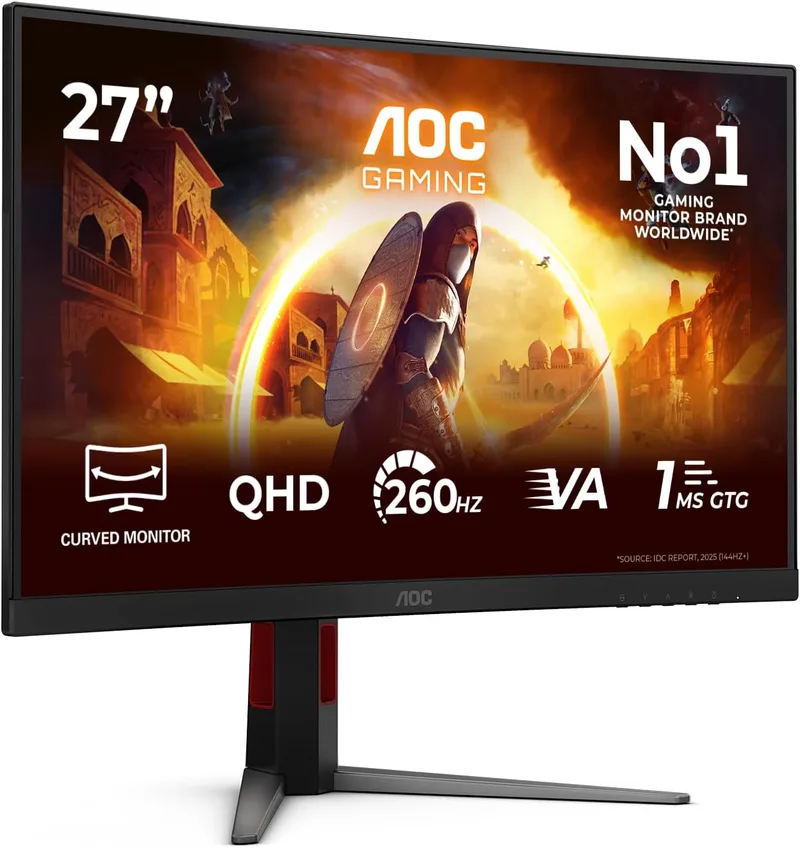 AOC ▫️ Monitor CQ27G4Z2 de 27 polegadas, 260 Hz, painel Fast VA, 1 ms GtG, HDR400, Adaptive Sync, altura ajustável, (2560x1440, 2 portas HDMI 2.0, 1 porta DP 1.4) Preto