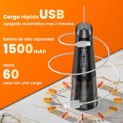 Glaskim ▫️ Irrigador bucal portátil - Irrigador dentário sem fios profissional com 4 modos 6