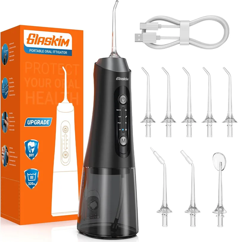 Glaskim ▫️ Irrigador bucal portátil - Irrigador dentário sem fios profissional com 4 modos