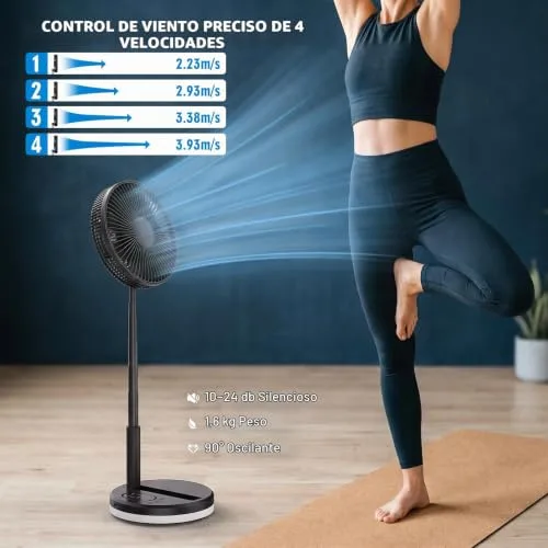 LIPETY ▫️ Ventilador de pé portátil, dobrável e oscilante - 7,8" com bateria recarregável de 16 000 mAh, USB-C; pequenos ventiladores de mesa com controlo remoto; ventilador de pé silencioso para casa, dormir, escritório e viagens 7
