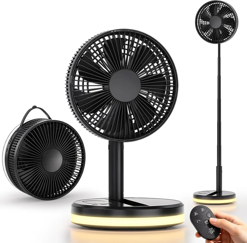LIPETY ▫️ Ventilador de pé portátil, dobrável e oscilante - 7,8" com bateria recarregável de 16 000 mAh, USB-C; pequenos ventiladores de mesa com controlo remoto; ventilador de pé silencioso para casa, dormir, escritório e viagens