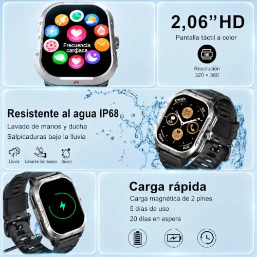 Jugeman ▫️ Relógio inteligente para homem com GPS, relógio inteligente de 2,06 polegadas, monitor de fitness 4