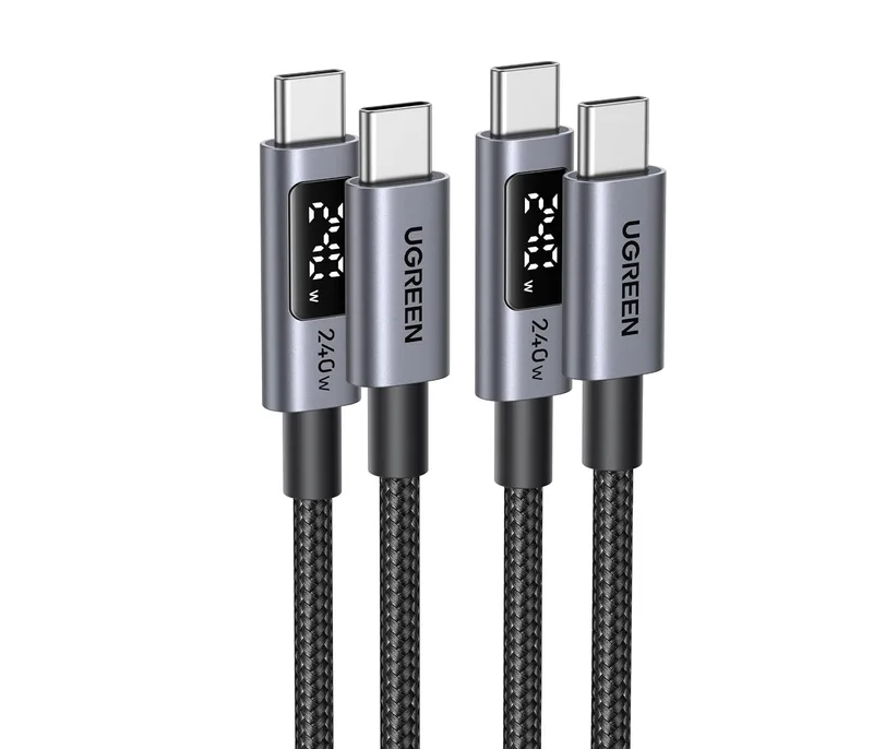 UGREEN ▫️ Conjunto de 2 cabos USB-C PD 3.1 de 240 W com carregamento rápido e ecrã LED (2 m)