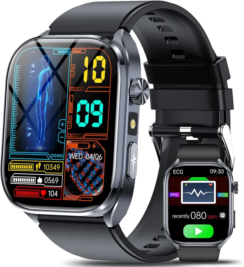YYKY ▫️ Relógio inteligente para homem com ECG/VCF: Relógio inteligente HD de 2" com assistente GPT | Relógio de saúde com IA GPT para perguntas e respostas, monitorização do sono, mini-avaliação de 30 segundos, lanterna LED, SOS, mais de 150 modalidades desportivas, compatível com Android e iOS