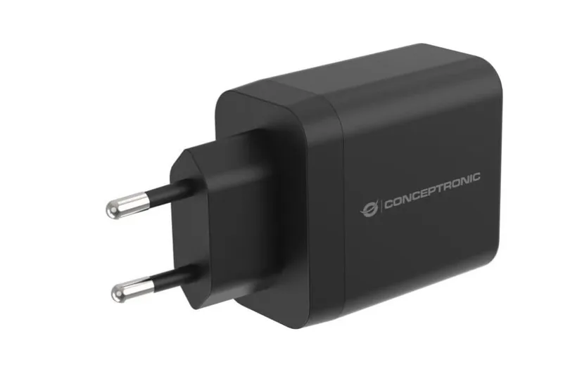 Conceptronic ▫️ Carregador de 2 portas GAN, USB-C e USB-A, 45 W, Power Delivery 3.0, PPS, cor preta 2