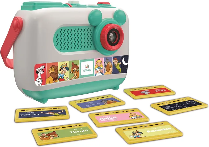 Clementoni ▫️ Projetor de Contos Plus Disney - Brinquedo infantil interativo e musical, inclui 7 histórias projetadas, melodias para adormecer e alça de transporte - 55668