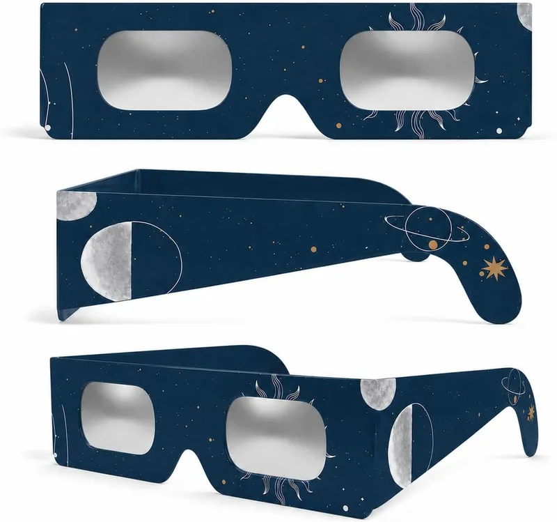 SAFE ECLIPSE ▫️ Embalagem de 2/6/12/50, óculos para eclipse solar, armação de 45 mm, podem ser usados sobre a maioria dos óculos graduados, testados de acordo com a norma EN ISO 12312-2:2015, com marcação CE para observação solar segura – Astro