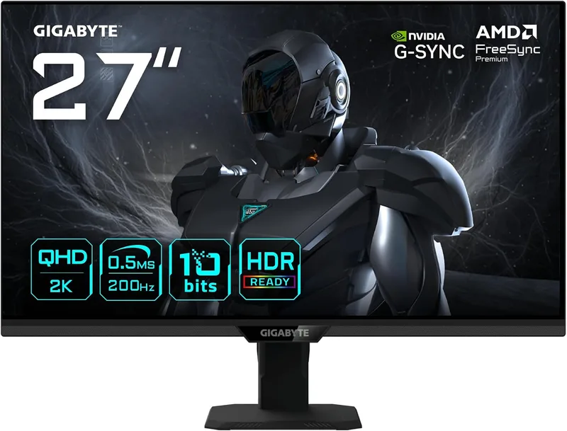 Gigabyte Technology ▫️ Monitor de jogos GIGABYTE G27Q20T de 27” QHD - 2560 x 1440, 200 Hz, 0,5 ms, compatível com G-Sync, FreeSync Premium, HDR10, HDMI 2.0, DisplayPort 1.4