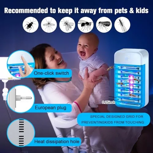 PEHTIY ▫️ Lâmpada antimosquitos, 4 unidades, repelente elétrico de mosquitos, armadilha UV para insetos, armadilha para mosquitos para interiores, para o quarto, escritório e cozinha, para moscas, mosquitos e traças 5