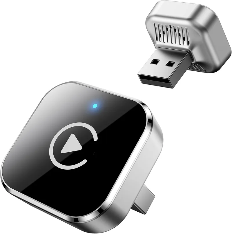 Ancvet ▫️ Adaptador sem fios para CarPlay e Android Auto, mini conversor USB-A/USB-C Plug & Play, de cabo para sem fios, Wi-Fi 2,4 GHz/5 GHz, ligação automática, para automóveis com CarPlay, prateado