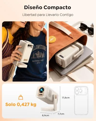 WiMiUS ▫️ Projetor Portátil 【Android 14.0/Aplicação Integrada】 Mini Projetor Inteligente, Correção Trapezoidal Automática, Wi-Fi 6, Bluetooth 5.4, Rotação de 270°, Controlo por Aplicação, Projetor Portátil para Cinema em Casa 3