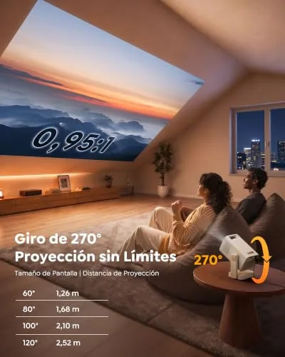 WiMiUS ▫️ Projetor Portátil 【Android 14.0/Aplicação Integrada】 Mini Projetor Inteligente, Correção Trapezoidal Automática, Wi-Fi 6, Bluetooth 5.4, Rotação de 270°, Controlo por Aplicação, Projetor Portátil para Cinema em Casa 4