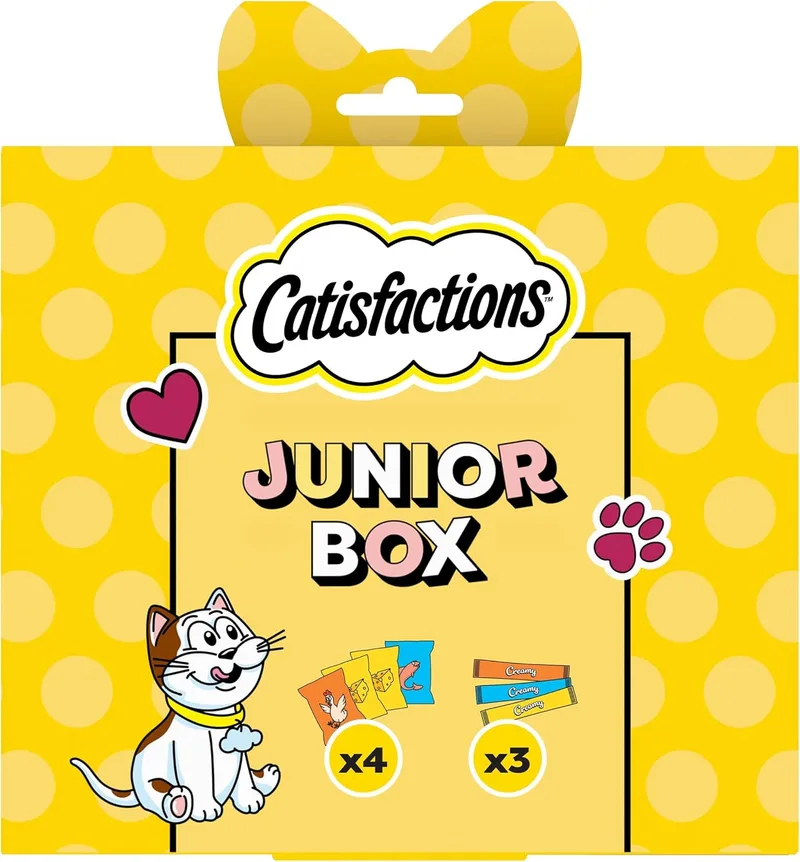 Catisfactions ▫️ Junior Box Snacks para Gatos com Queijo, Frango e Salmão 150 g