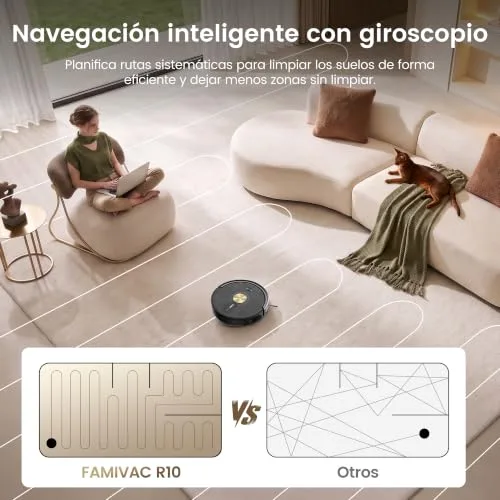 FAMIVAC ▫️ R10 Aspirador Robótico com Esfregona, Sucção Potente de 6000 Pa, Anti-Emaranhamento 3