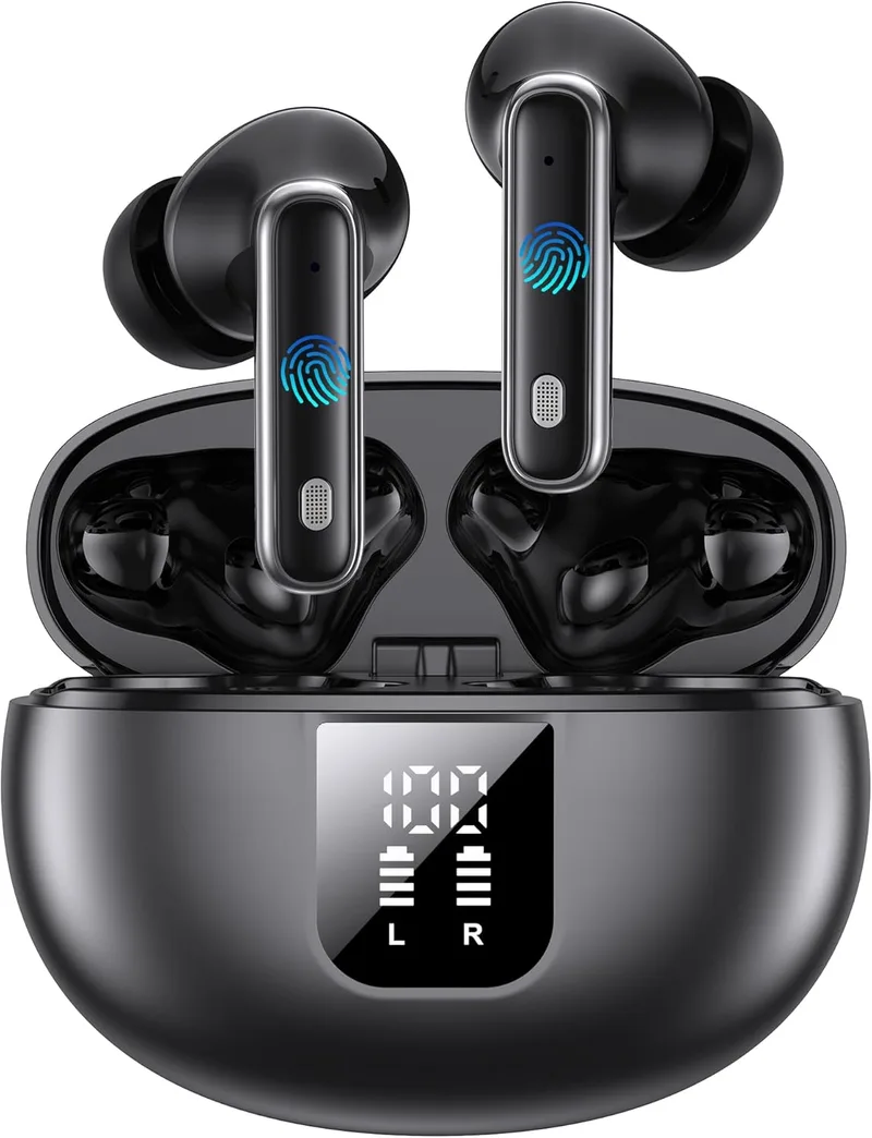 EUQQ ▫️ Auscultadores sem fios Bluetooth 6.1, ajuste confortável, 6 microfones ENC, 36 horas | Auscultadores sem fios Bluetooth 6.1, som estéreo Hi-Fi, 36 horas com ecrã LED, carregamento USB-C e classificação IP7 para iPhone e Android.