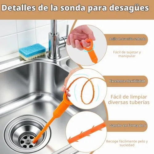 Genérico ▫️ Conjunto de 6 peças para desentupir o lava-loiça, escova de limpeza para o ralo 4