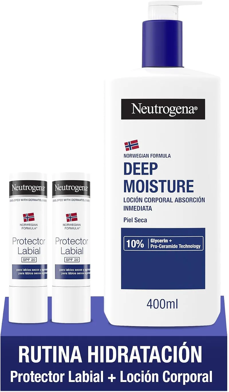 Neutrogena ▫️ Conjunto de Loção Corporal 400 ml + Cacau FPS 20 4,8 g, 3 unidades