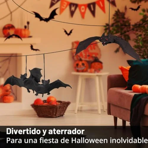 SINAYREK ▫️ Conjunto de decoração de Halloween, 6 peças de decoração 3D em forma de morcego 4