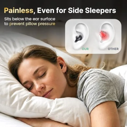 Relaxcharm ▫️ Tampões para os ouvidos para dormir de lado, reutilizáveis, em silicone, com redução passiva de ruído até 40 dB, com pontas de dupla camada e 5 opções de ajuste para roncos e viagens 3