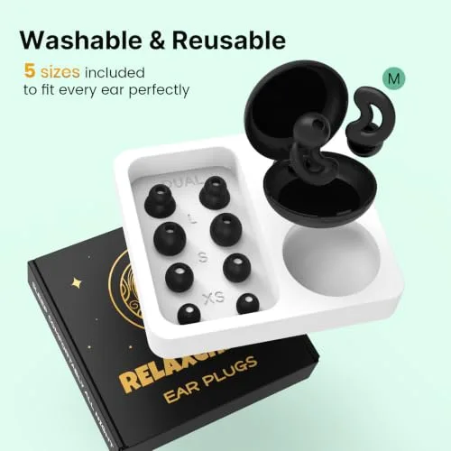 Relaxcharm ▫️ Tampões para os ouvidos para dormir de lado, reutilizáveis, em silicone, com redução passiva de ruído até 40 dB, com pontas de dupla camada e 5 opções de ajuste para roncos e viagens 6