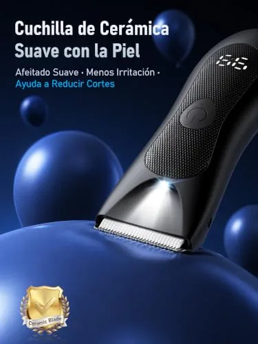 JOOPLEX ▫️ Máquina de barbear corporal para homem: Depiladora corporal à prova de água para homem, para uso a seco e a húmido, luz LED para corte de precisão nas axilas, peito, pernas e zona genital, ecrã digital da bateria, bloqueio de viagem 2