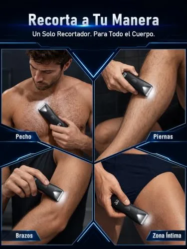 JOOPLEX ▫️ Máquina de barbear corporal para homem: Depiladora corporal à prova de água para homem, para uso a seco e a húmido, luz LED para corte de precisão nas axilas, peito, pernas e zona genital, ecrã digital da bateria, bloqueio de viagem 5