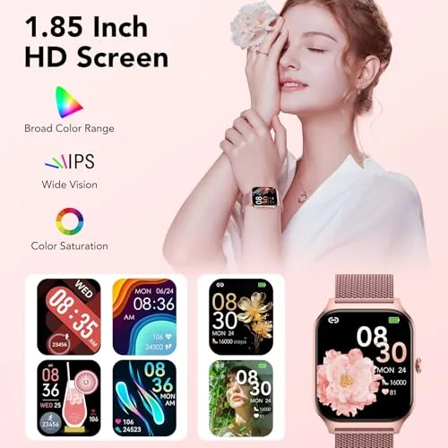 CASCHO ▫️ Relógio Inteligente para Mulher, Relógio Inteligente HD de 1,85" com Chamadas, Mais de 120 Modos Desportivos, Monitor Cardíaco e de Sono, Resistente à Água IP68, Chamadas pelo WhatsApp e Bluetooth, Presente para Mulher, Android/iOS 2