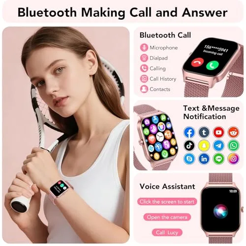 CASCHO ▫️ Relógio Inteligente para Mulher, Relógio Inteligente HD de 1,85" com Chamadas, Mais de 120 Modos Desportivos, Monitor Cardíaco e de Sono, Resistente à Água IP68, Chamadas pelo WhatsApp e Bluetooth, Presente para Mulher, Android/iOS 3