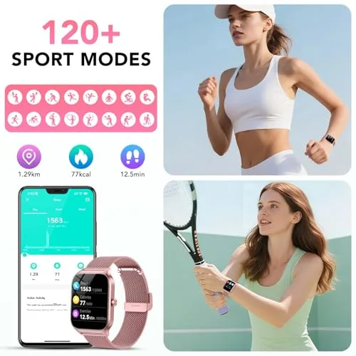 CASCHO ▫️ Relógio Inteligente para Mulher, Relógio Inteligente HD de 1,85" com Chamadas, Mais de 120 Modos Desportivos, Monitor Cardíaco e de Sono, Resistente à Água IP68, Chamadas pelo WhatsApp e Bluetooth, Presente para Mulher, Android/iOS 4