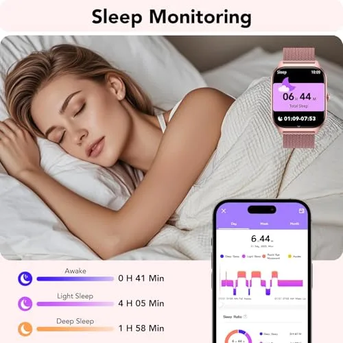 CASCHO ▫️ Relógio Inteligente para Mulher, Relógio Inteligente HD de 1,85" com Chamadas, Mais de 120 Modos Desportivos, Monitor Cardíaco e de Sono, Resistente à Água IP68, Chamadas pelo WhatsApp e Bluetooth, Presente para Mulher, Android/iOS 6
